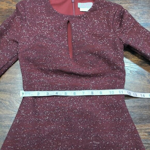 JVN Homecoming Prom Retro 70's Glam Y2K Bell Sleeve Glitter Dress Burgundy XS - Picture 9 of 14